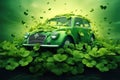 Emerald Elegance: A Classic Car Enveloped in Nature's Splendor - Generative AI Royalty Free Stock Photo