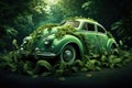 Emerald Elegance: A Classic Car Enveloped in Nature's Splendor - Generative AI Royalty Free Stock Photo