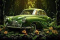 Emerald Elegance: A Classic Car Enveloped in Nature's Splendor - Generative AI Royalty Free Stock Photo