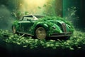 Emerald Elegance: A Classic Car Enveloped in Nature's Splendor - Generative AI Royalty Free Stock Photo