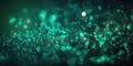 Emerald glitter bokeh background. Unfocused shimmer jade green sparkle. Crystal droplets wallpaper. Sequins.