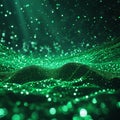 Emerald Green Abstract Landscape with Glowing Particles and Light Rays background Royalty Free Stock Photo