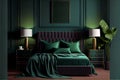 emerald green bedroom interior with comfortable king size bed Royalty Free Stock Photo