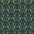 Emerald green damask flower seamless vector pattern. Royalty Free Stock Photo