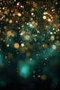 emerald green and gold glow particle abstract glitter texture bokeh defocused vertical background Royalty Free Stock Photo