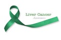 Emerald Green Jade ribbon awareness color on helping hand for Liver Cancer and Hepatitis B - HVB month isolated Royalty Free Stock Photo