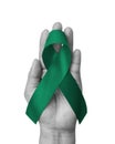 Emerald Green (Jade) ribbon awareness color for Liver Cancer and Hepatitis B - HVB month (bow isolated) Royalty Free Stock Photo