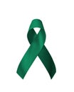 Emerald Green (Jade) ribbon awareness for Liver Cancer and Hepatitis B - HVB month (bow isolated on white). Royalty Free Stock Photo