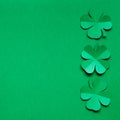 Emerald green paper clover shamrock leafs border frame Royalty Free Stock Photo