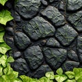 Emerald ivy on black stones. Generative AI. Royalty Free Stock Photo