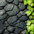 Emerald ivy on black stones. Generative AI. Royalty Free Stock Photo