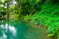 Emerald lagoon in a wild scenic forest.amazing full color lake