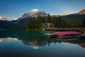 Canoes on beautiful Emerald Lake in Yoho National Park, Canada Royalty Free Stock Photo