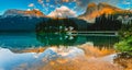 Emerald Lake in August at golden hour Royalty Free Stock Photo