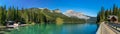 Emerald Lake panorama view in summer sunny day. Yoho National Park, Canadian Rockies. Royalty Free Stock Photo