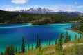 Emerald Lake, Yukon, Canada with mountains and forest on the background Royalty Free Stock Photo