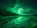 Emerald Lunar Luminescence: Captivating Green Glow Night