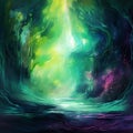 Emerald Mirage: Enchanting Abstract Reflections in a Mythical Realm