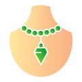 Emerald pendant flat icon. Manikin with gemstone jewel vector illustration isolated on white. Jewelry gradient style