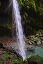 Emerald pool and waterfall in Dominica tropical rainforest Royalty Free Stock Photo