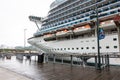 The Emerald Princess Cruise Ship is docked at the port in Juneau