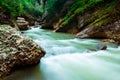 Emerald river rushing through mountain canyon Royalty Free Stock Photo