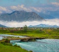 emerald river rushing among mountain valley Royalty Free Stock Photo