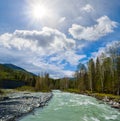 Emerald river rushing through the mountain valley Royalty Free Stock Photo