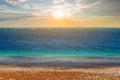 Emerald sea coast scene at the sunset Royalty Free Stock Photo