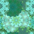 Emerald seamless pattern for oriental print or textil. Japanese designed flowered illustration. Eastern, indian, arabic