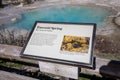 Emerald Spring sign at Norris Geyser Basin in summer, Yellowstone National Park Wyoming hot springs