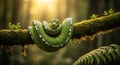 Emerald Tree Boa Curled on Mossy Branch in Lush Rainforest Habitat Royalty Free Stock Photo