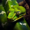 The Emerald Tree Boa on jungle forest