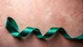 Emerald Velvet Ribbon Unfurling on a Dusty Rose Wall Generative AI