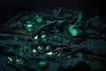 emeralds scattered on dark velvet surface Royalty Free Stock Photo