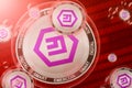 Emercoin crash, bubble. Emercoin EMC cryptocurrency coins in a bubbles on the binary code background