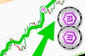 Emercoin going up; Emercoin EMC cryptocurrency price up; flying rate up success growth price chart Royalty Free Stock Photo