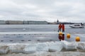 Emercom squad during winter swimming competitions Royalty Free Stock Photo