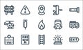 Emergencies line icons. linear set. quality vector line set such as exit, ladder, hospital, siren, fire alarm, helicopter, gas