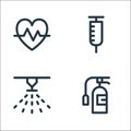 emergencies line icons. linear set. quality vector line set such as fire extinguisher, sprinkler, syringe