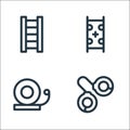 Emergencies line icons. linear set. quality vector line set such as handcuffs, alarm bell, medical stretcher