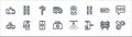 Emergencies line icons. linear set. quality vector line set such as handcuffs, swiss army knife, first aid kit, police car, exit,