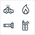 Emergencies line icons. linear set. quality vector line set such as walkie talkie, flashlight, fire