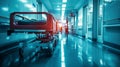 Emergency Aftermath A Quiet Hospital Hall with Stretchers, Representing the Calm Following a Storm of Urgent Care