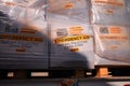 Emergency aid boxes stacked in Kerem Shalom, Israel