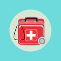 Emergency aid case and stethoscope flat design