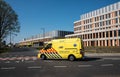 Emergency ambulance arriving at hospital.