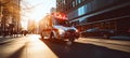 Emergency ambulance speeding through city streets with sirens blaring to respond to an urgent call Royalty Free Stock Photo