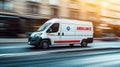 Emergency ambulance speeding on expressway, showcasing urgency and care Royalty Free Stock Photo