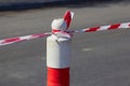 Tape Closed area close up,emergency area on the road, accident investigation, repair Royalty Free Stock Photo